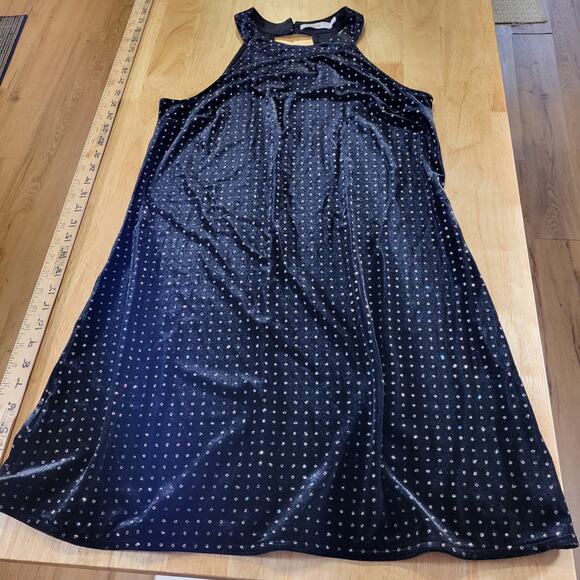 Candie's Black Velvet Sparkle Dotted Sleeveless Mini Dress Keyhole Back M - Picture 2 of 13